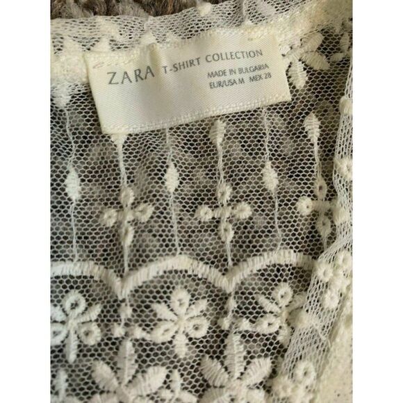 Zara Womens Solid White Lace Sheer Scoop Neck Fit Flare Tank Top Medium - Picture 6 of 6